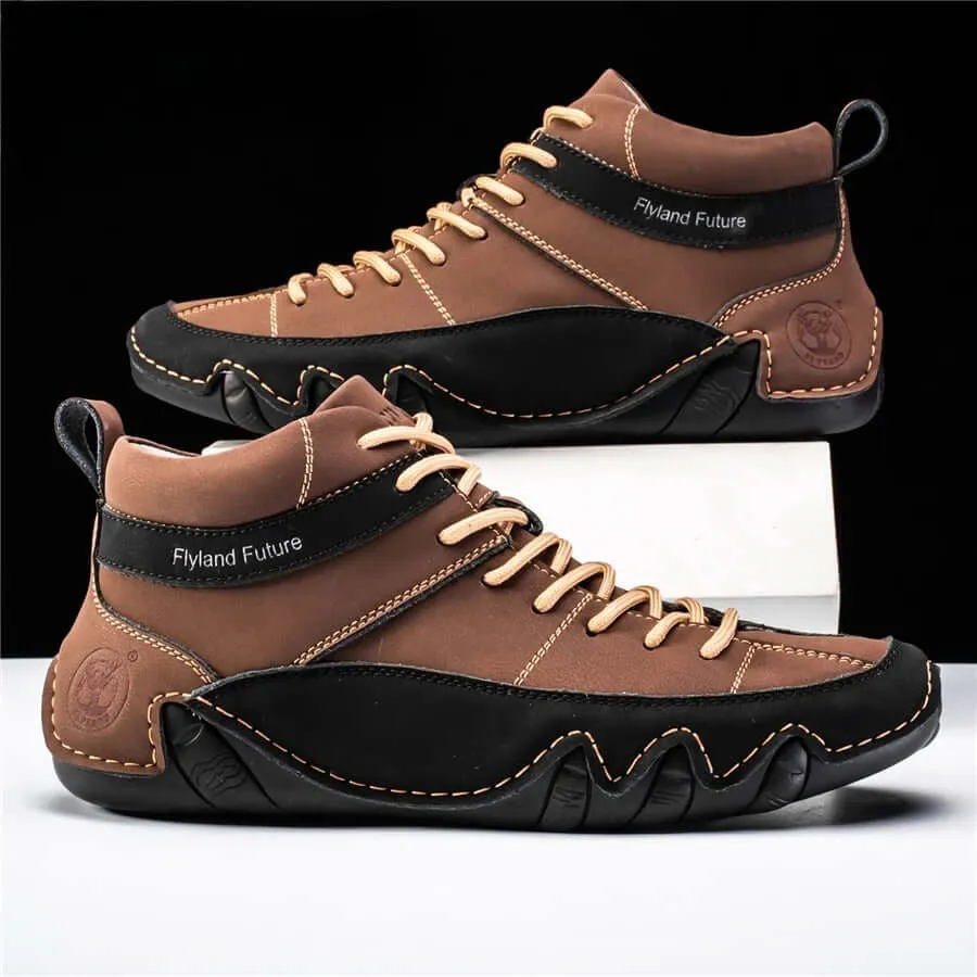 Men's Leather Athletic Sneakers with Wavy Grip Sole