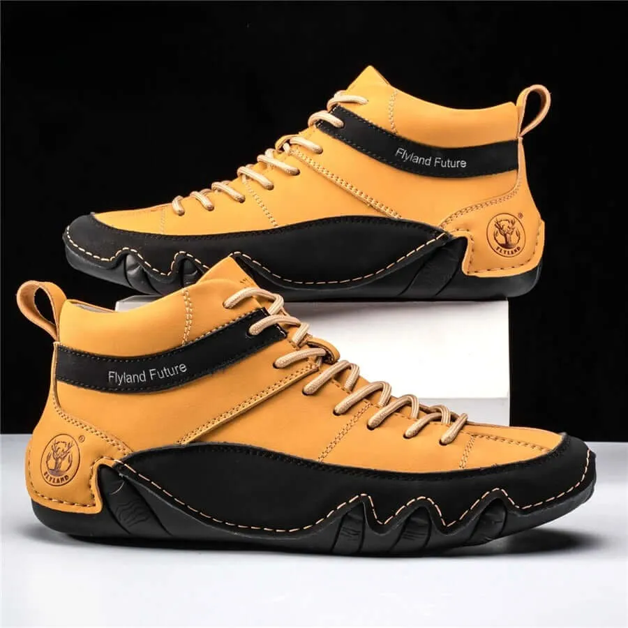 Men's Leather Athletic Sneakers with Wavy Grip Sole