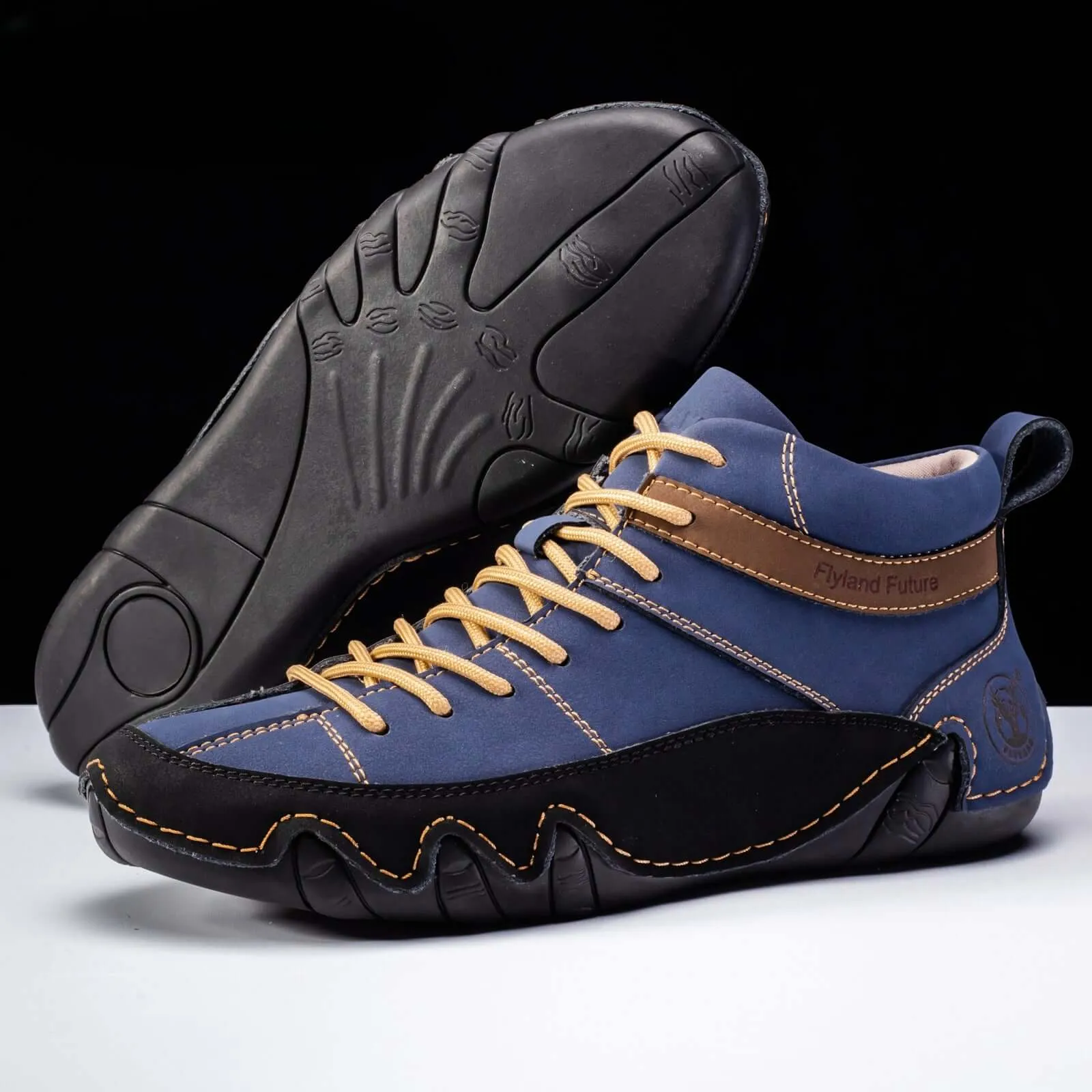 Men's Leather Athletic Sneakers with Wavy Grip Sole