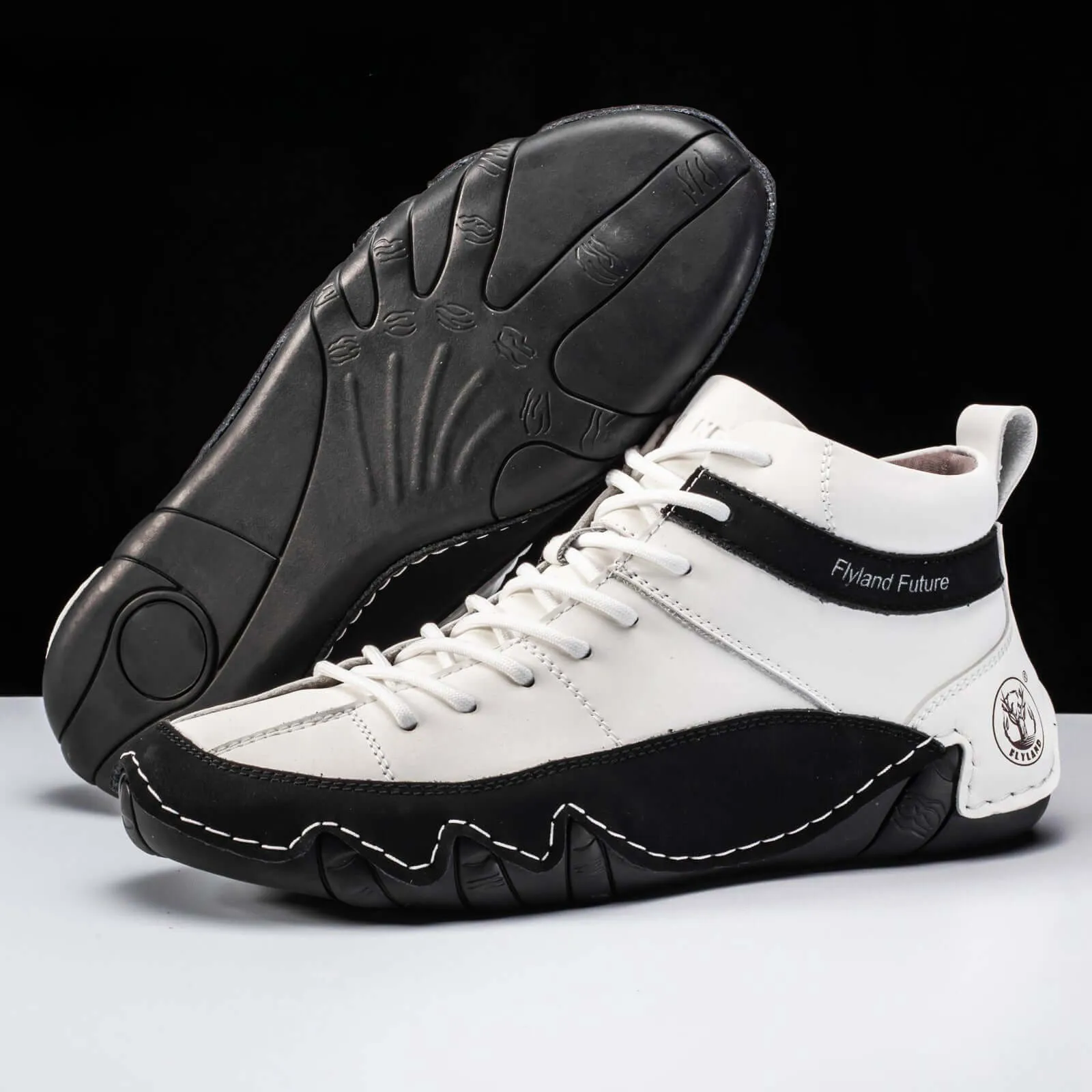 Men's Leather Athletic Sneakers with Wavy Grip Sole