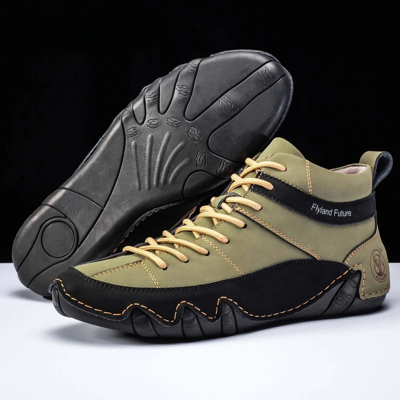 Men's Leather Athletic Sneakers with Wavy Grip Sole