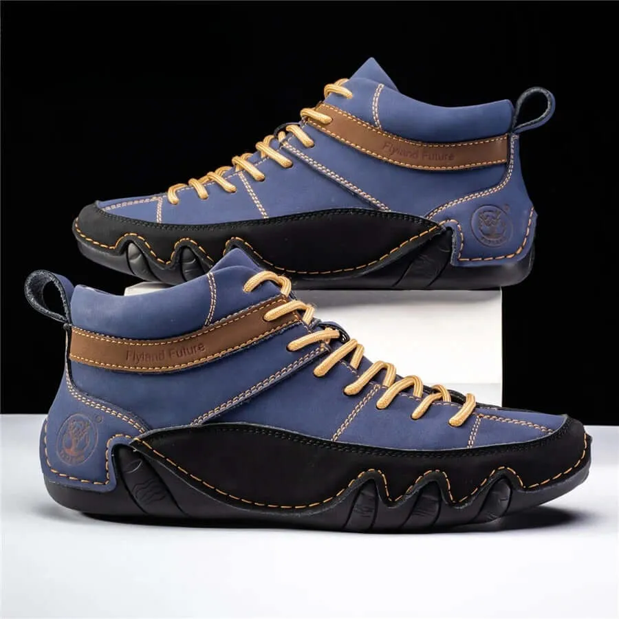 Men's Leather Athletic Sneakers with Wavy Grip Sole