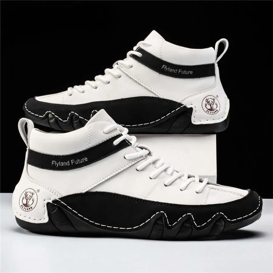 Men's Leather Athletic Sneakers with Wavy Grip Sole