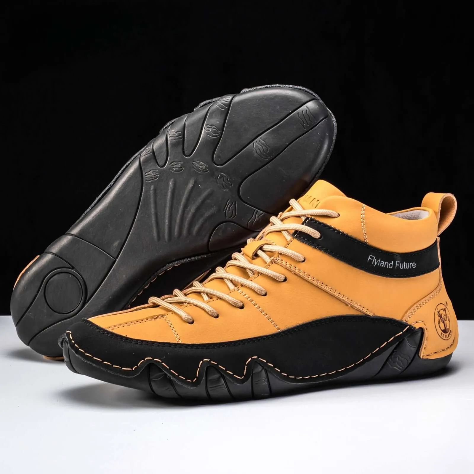 Men's Leather Athletic Sneakers with Wavy Grip Sole