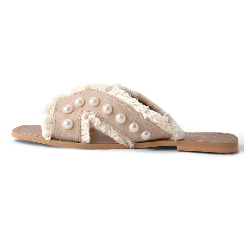 PEARL-SUEDE FLATS - LIGHT BEIGE