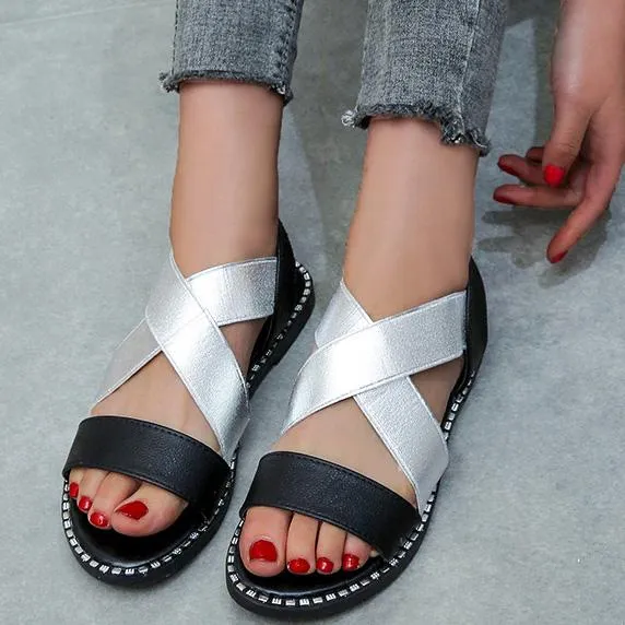 Plus Size Two-tone Flats Crossover Maternity Sandals
