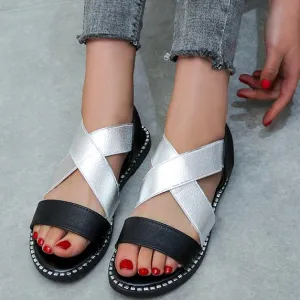 Plus Size Two-tone Flats Crossover Maternity Sandals