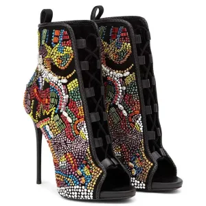 Rhinestone Gladiator High Heel Boots