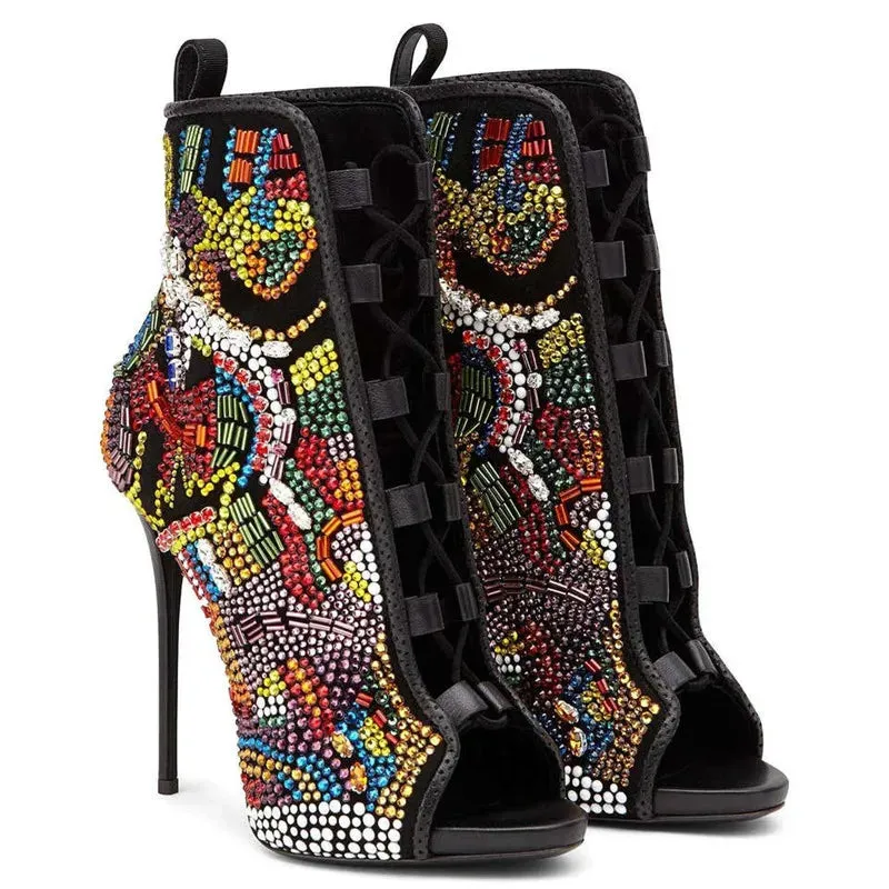 Rhinestone Gladiator High Heel Boots