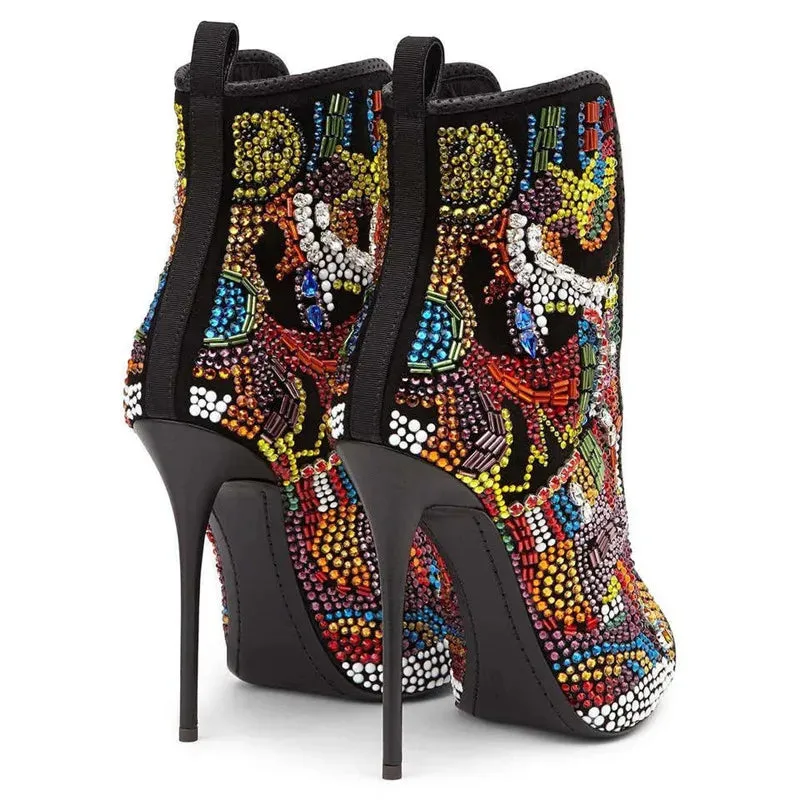 Rhinestone Gladiator High Heel Boots
