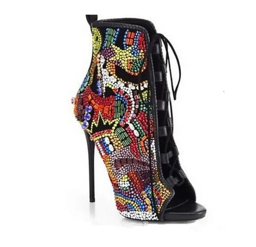Rhinestone Gladiator High Heel Boots