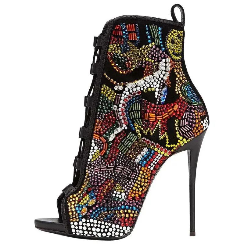 Rhinestone Gladiator High Heel Boots