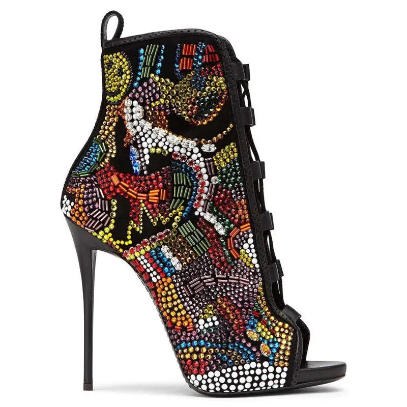 Rhinestone Gladiator High Heel Boots