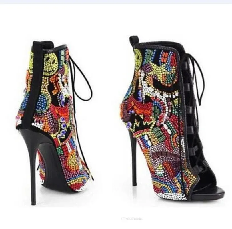 Rhinestone Gladiator High Heel Boots
