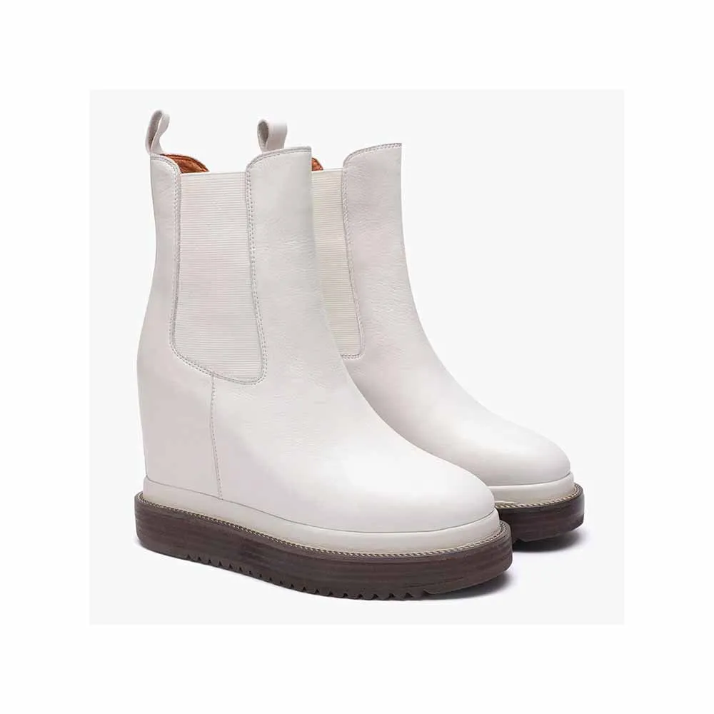 Saint G Solid White Leather Slip On Ankle Boots