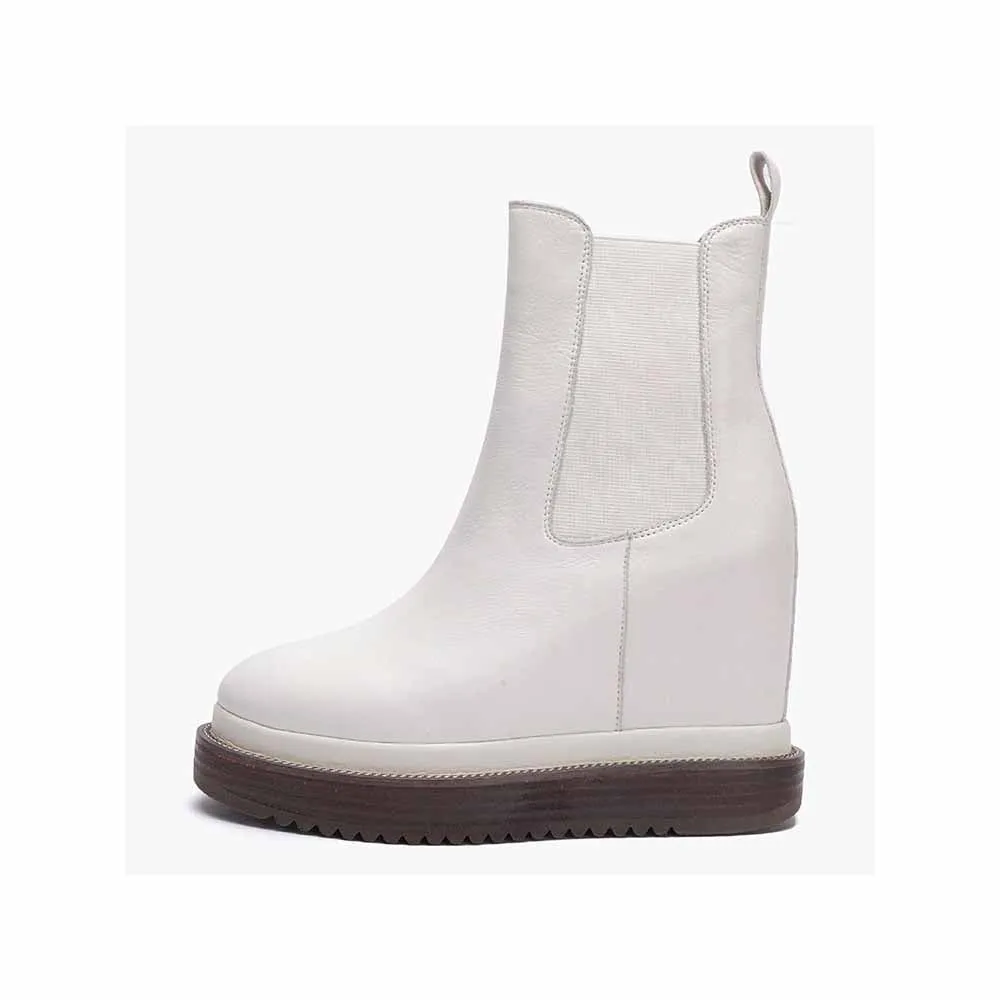 Saint G Solid White Leather Slip On Ankle Boots