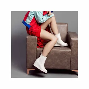 Saint G Solid White Leather Slip On Ankle Boots