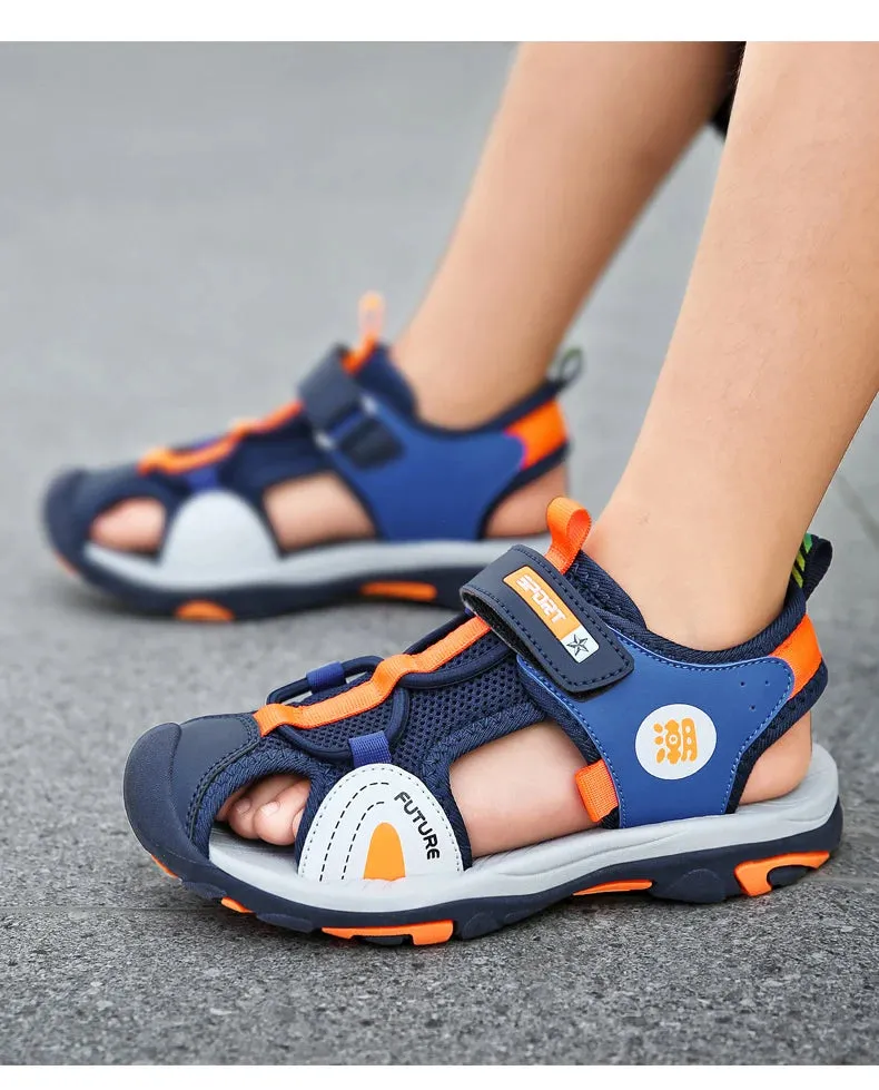 Summer Beach Water Children Sandals Fashion Shoes Outdoor Non-slip Soft Bottom Shading Leather Boys Comfortable Shoes Girls