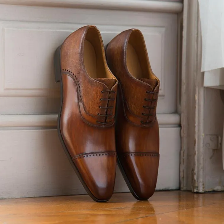 Tan Leather Jovian Lace Up Brogue Toe Cap Balmoral Oxfords - SS23