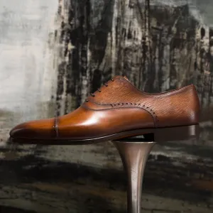 Tan Leather Jovian Lace Up Brogue Toe Cap Balmoral Oxfords - SS23