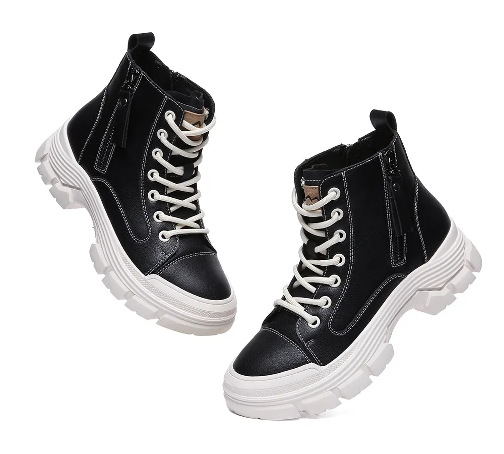 TARRAMARRA® Lace-up and Zipper Chunky Leather Boots Lorrine
