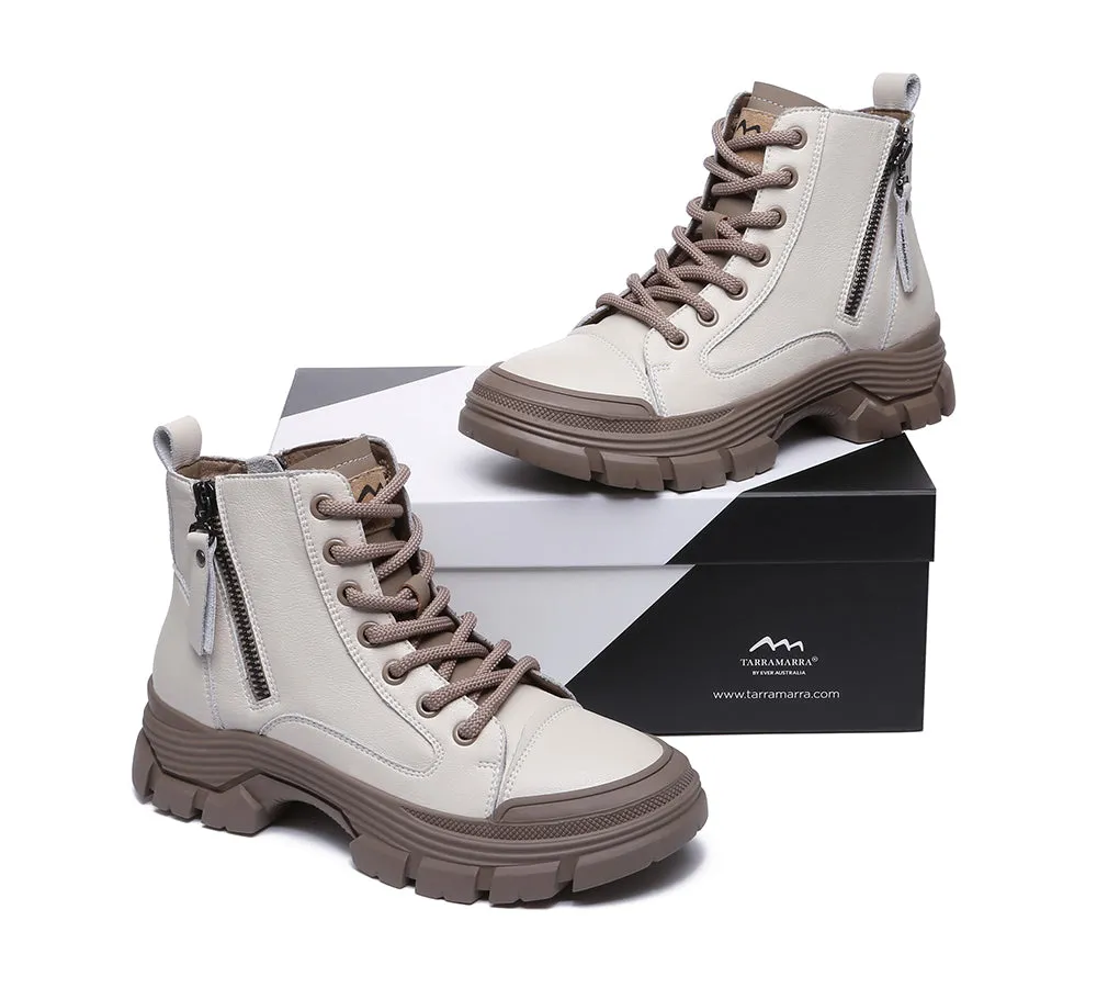 TARRAMARRA® Lace-up and Zipper Chunky Leather Boots Lorrine
