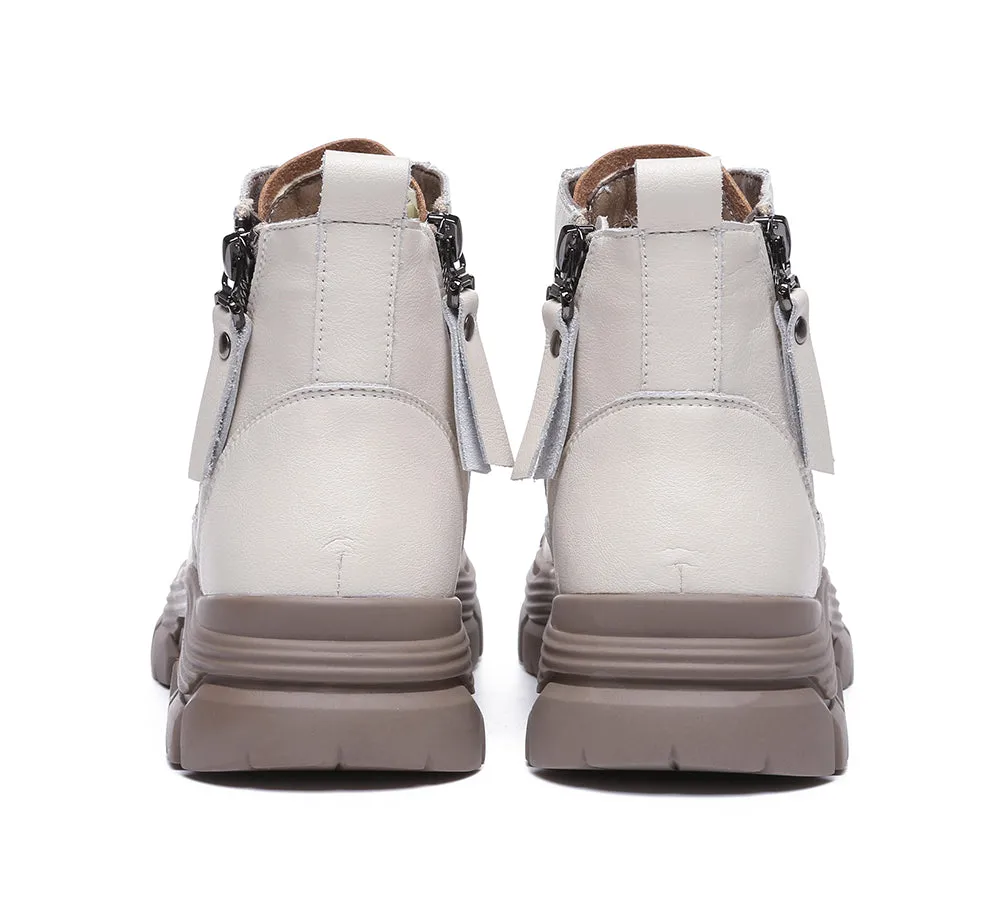 TARRAMARRA® Lace-up and Zipper Chunky Leather Boots Lorrine