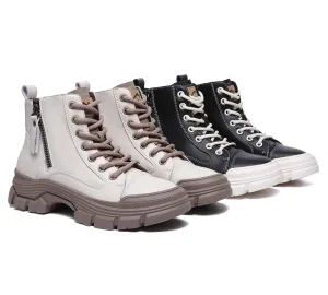 TARRAMARRA® Lace-up and Zipper Chunky Leather Boots Lorrine