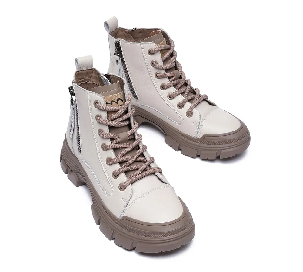 TARRAMARRA® Lace-up and Zipper Chunky Leather Boots Lorrine