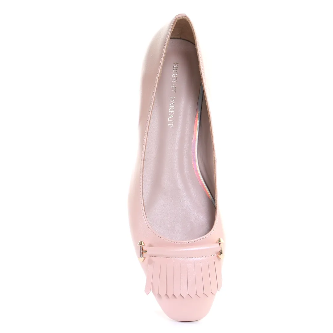 Tassel Leather Square Toe Ballerina (Pink)