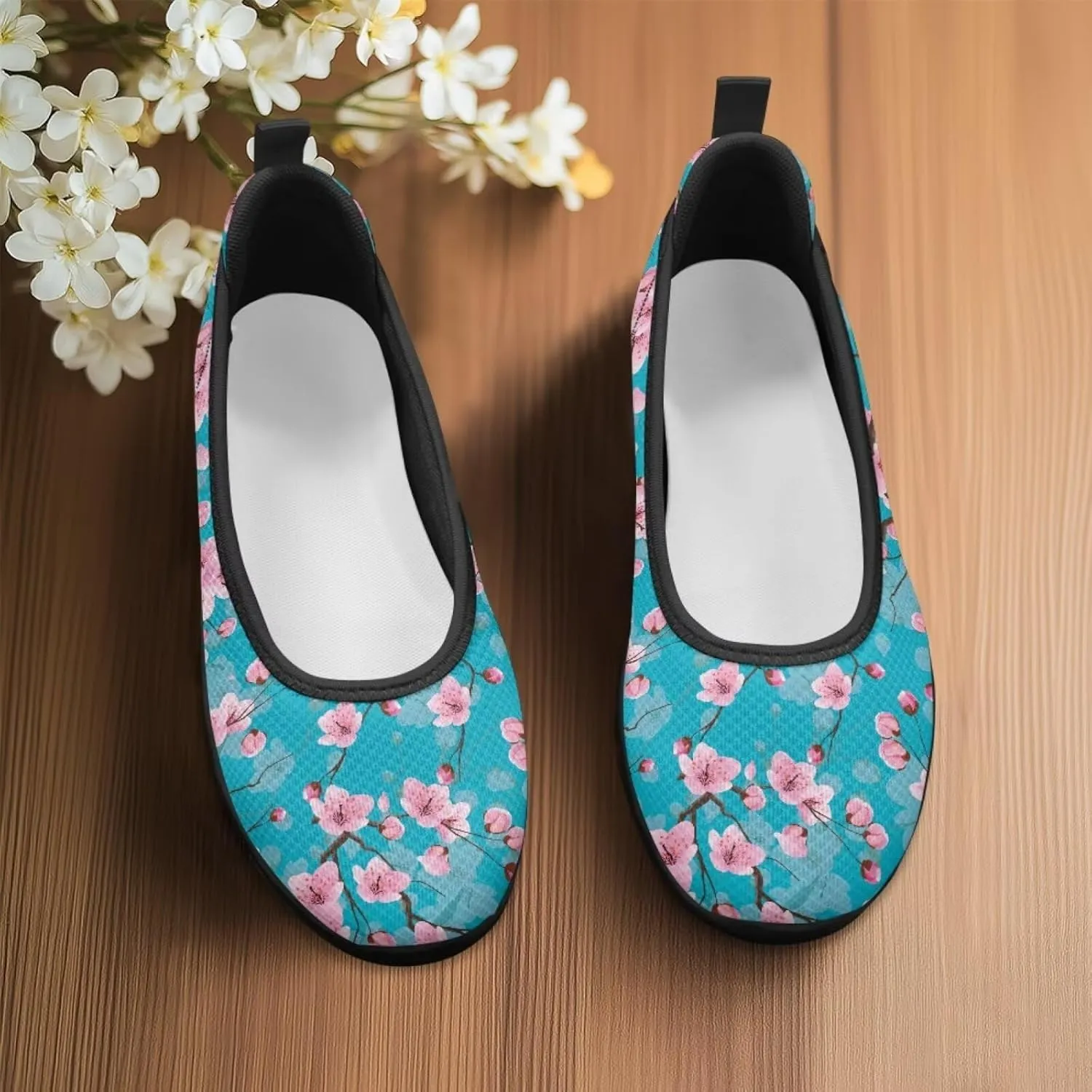 UNICEU Womens Floral Flats Shoes Breathable Slip On Low Top Loafers Lightweight Non-Slip Fashion Walking Sneakers