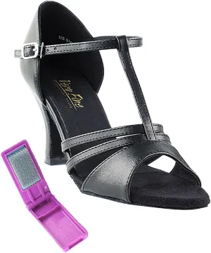 Very Fine Dance Shoes - Ladies Latin, Rhythm, Salsa Ballroom Dance Shoes - 1683-2.5-inch Heel and Foldable Brush Bundle - Black Leather - 6