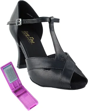 Very Fine Dance Shoes - Ladies Latin, Rhythm, Salsa, Waltz Ballroom Dance Shoes - 2703-2.5-inch Heel and Foldable Brush Bundle - Black Leather - 7