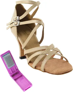 Very Fine Dance Shoes - Ladies Latin, Rhythm, Salsa, Waltz Ballroom Dance Shoes - 5008-2.5-inch Heel and Foldable Brush Bundle - Tan Leather - 5