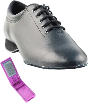 Very Fine Dance Shoes - Ladies Practice, Cuban Low Heel Ballroom Dance Shoes - 2601-0.5-inch Heel and Foldable Brush Bundle - Black Leather - 4.5