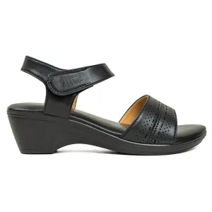 Vibrant Ladies Black Wedge Heel Sandal – Stylish & Comfortable PU Leather Footwear