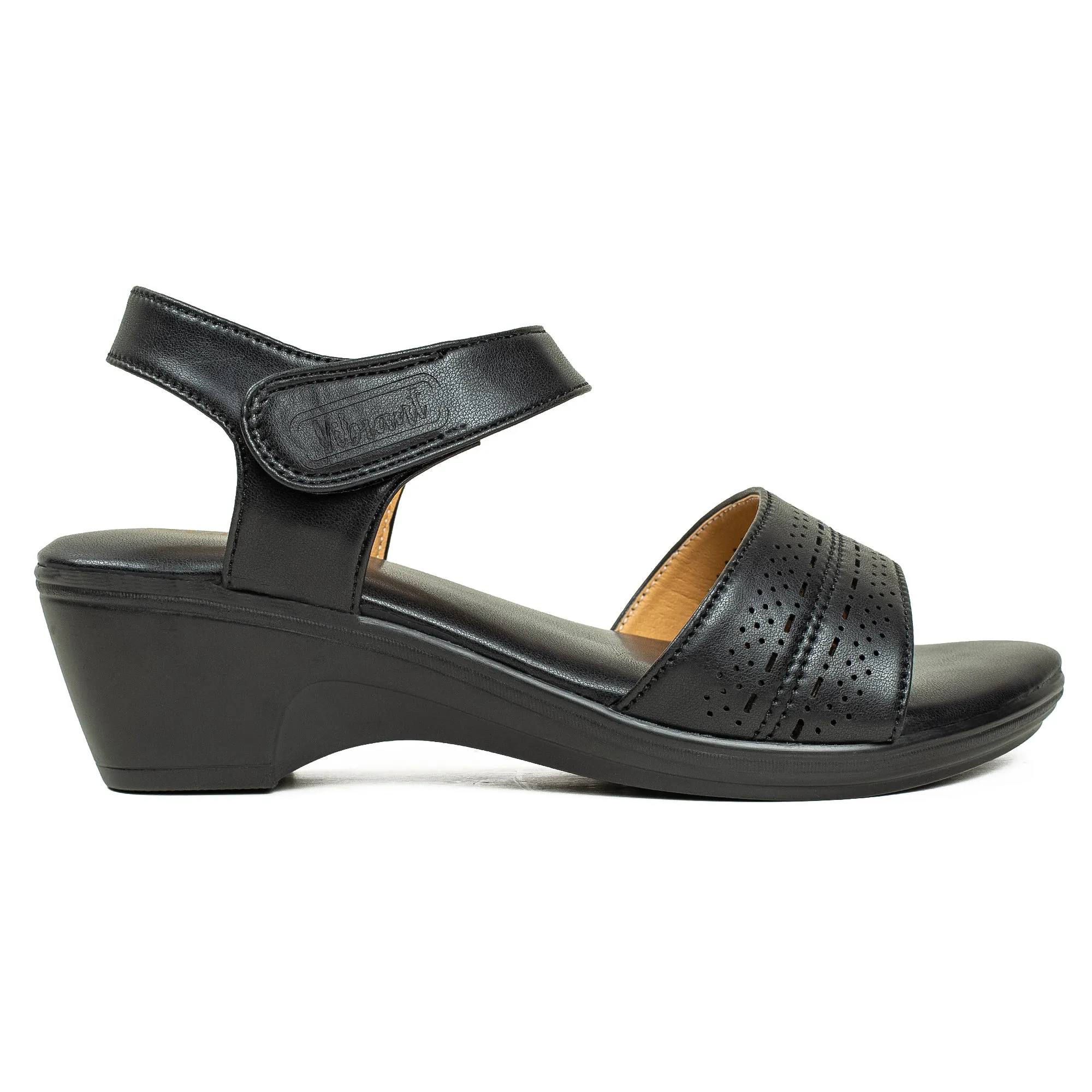 Vibrant Ladies Black Wedge Heel Sandal – Stylish & Comfortable PU Leather Footwear