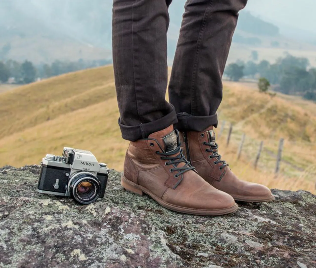 Wild Rhino Tyler Brown 6 Eyelet Zip Ankle Boot Made In Portugal