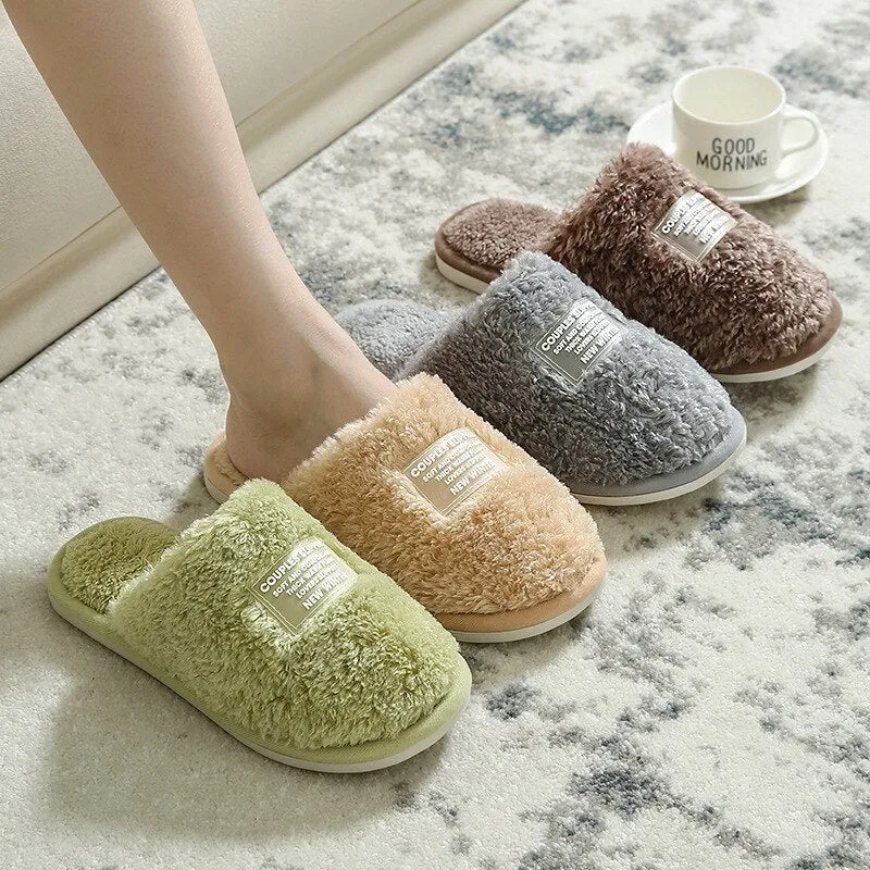 Winter Soft Indoor Slippers Femme  Slippers for Women Home Comfortable Plush Zapatillas Mujer Warm Solid Ladies Shoes