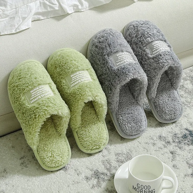 Winter Soft Indoor Slippers Femme  Slippers for Women Home Comfortable Plush Zapatillas Mujer Warm Solid Ladies Shoes