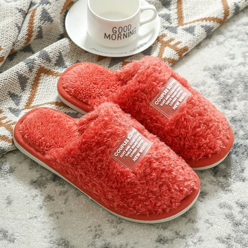 Winter Soft Indoor Slippers Femme  Slippers for Women Home Comfortable Plush Zapatillas Mujer Warm Solid Ladies Shoes