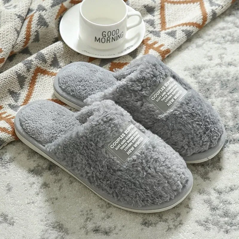 Winter Soft Indoor Slippers Femme  Slippers for Women Home Comfortable Plush Zapatillas Mujer Warm Solid Ladies Shoes