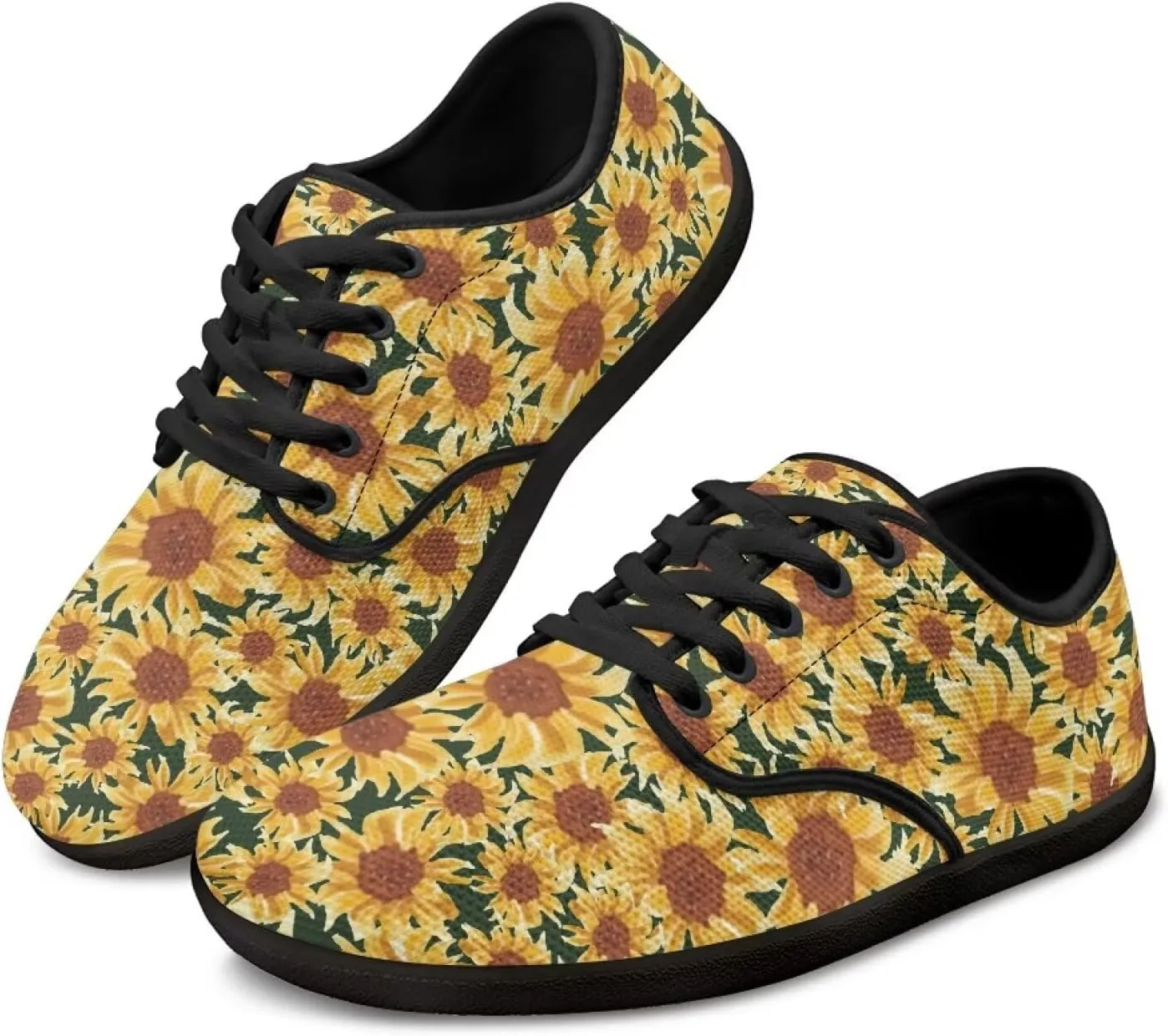 Womens Wide Toe Lace-Up Barefoot Shoes Minimalist Running Shoes Light Elastic Breathable Shoe for Walking US 6-13.5 Black Sole