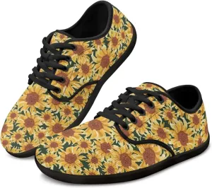 Womens Wide Toe Lace-Up Barefoot Shoes Minimalist Running Shoes Light Elastic Breathable Shoe for Walking US 6-13.5 Black Sole