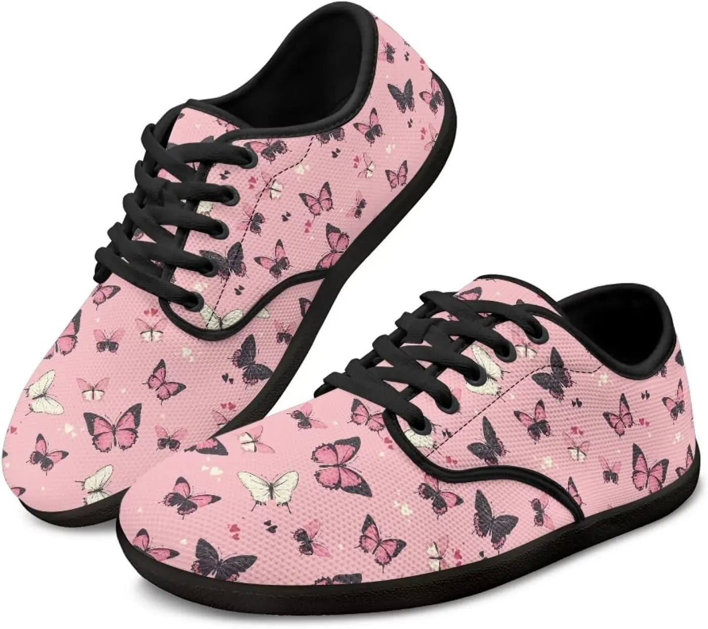 Womens Wide Toe Lace-Up Barefoot Shoes Minimalist Running Shoes Light Elastic Breathable Shoe for Walking US 6-13.5 Black Sole